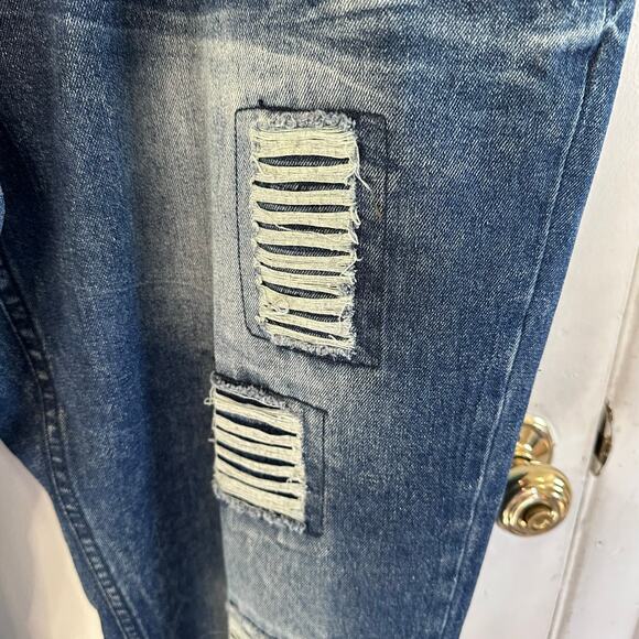 Mens perish nation distressed dark blue cotton jeans plus size 50 - Picture 4 of 7